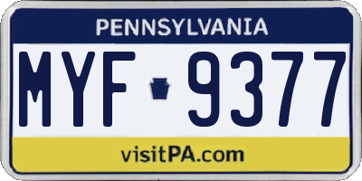 PA license plate MYF9377