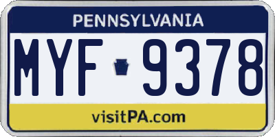 PA license plate MYF9378