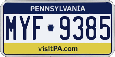 PA license plate MYF9385