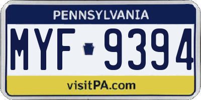 PA license plate MYF9394