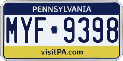 PA license plate MYF9398