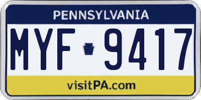PA license plate MYF9417