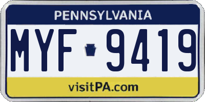 PA license plate MYF9419