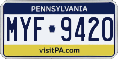 PA license plate MYF9420