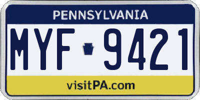 PA license plate MYF9421
