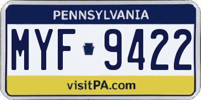 PA license plate MYF9422