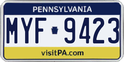 PA license plate MYF9423