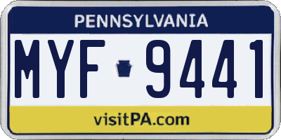 PA license plate MYF9441