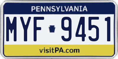 PA license plate MYF9451