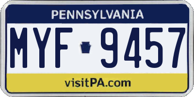 PA license plate MYF9457
