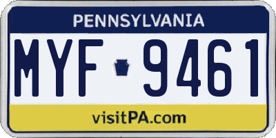 PA license plate MYF9461