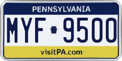 PA license plate MYF9500