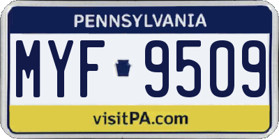 PA license plate MYF9509