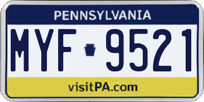 PA license plate MYF9521