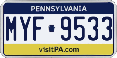 PA license plate MYF9533