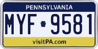 PA license plate MYF9581