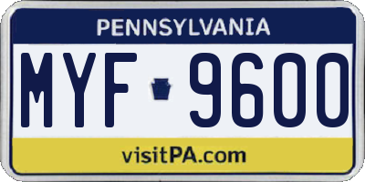 PA license plate MYF9600