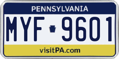 PA license plate MYF9601