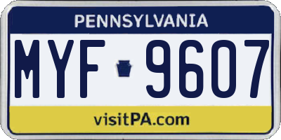 PA license plate MYF9607