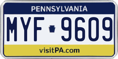 PA license plate MYF9609