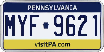 PA license plate MYF9621