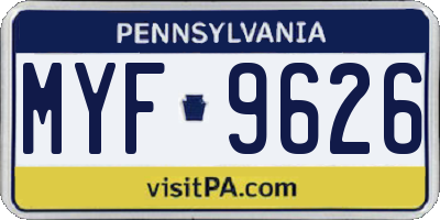 PA license plate MYF9626