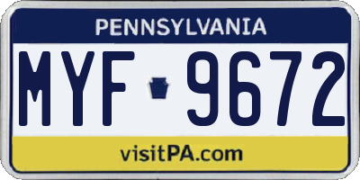 PA license plate MYF9672
