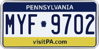 PA license plate MYF9702