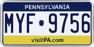 PA license plate MYF9756