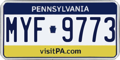 PA license plate MYF9773
