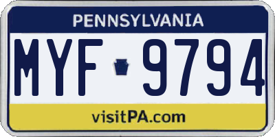 PA license plate MYF9794
