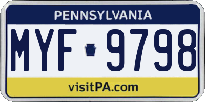 PA license plate MYF9798