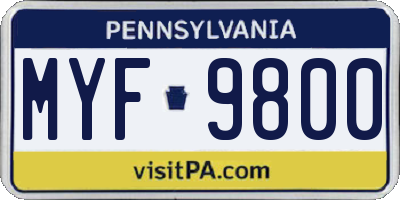 PA license plate MYF9800