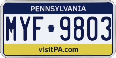 PA license plate MYF9803