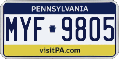 PA license plate MYF9805