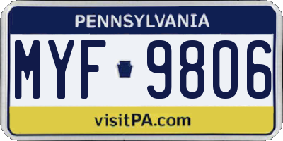 PA license plate MYF9806
