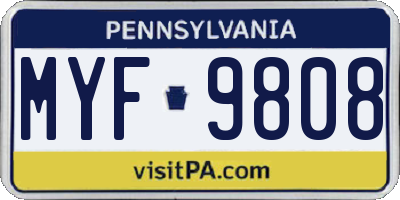 PA license plate MYF9808