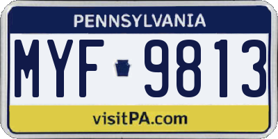PA license plate MYF9813