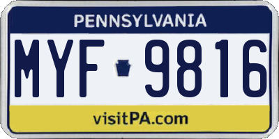 PA license plate MYF9816