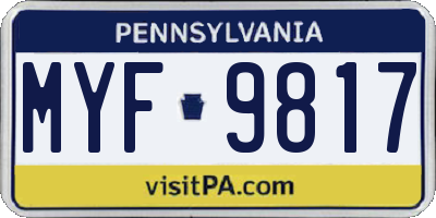 PA license plate MYF9817