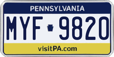PA license plate MYF9820