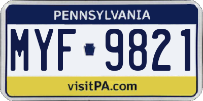 PA license plate MYF9821