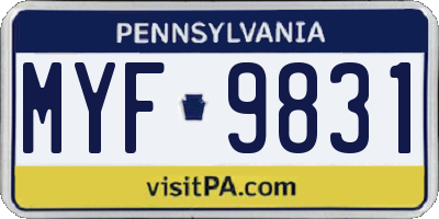 PA license plate MYF9831