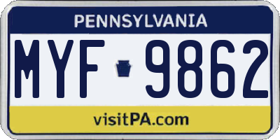 PA license plate MYF9862