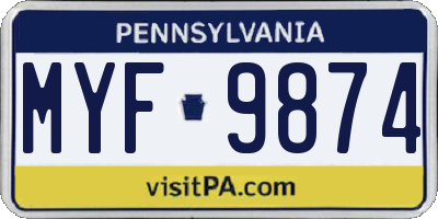 PA license plate MYF9874