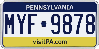PA license plate MYF9878