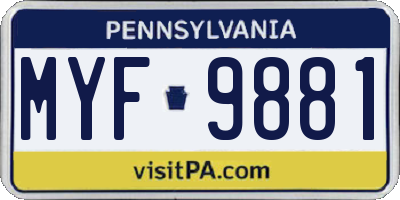 PA license plate MYF9881