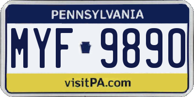PA license plate MYF9890
