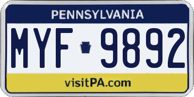 PA license plate MYF9892