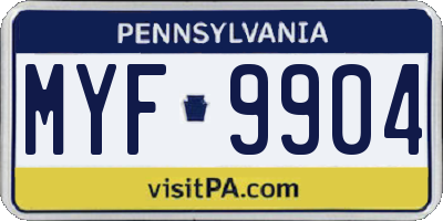PA license plate MYF9904